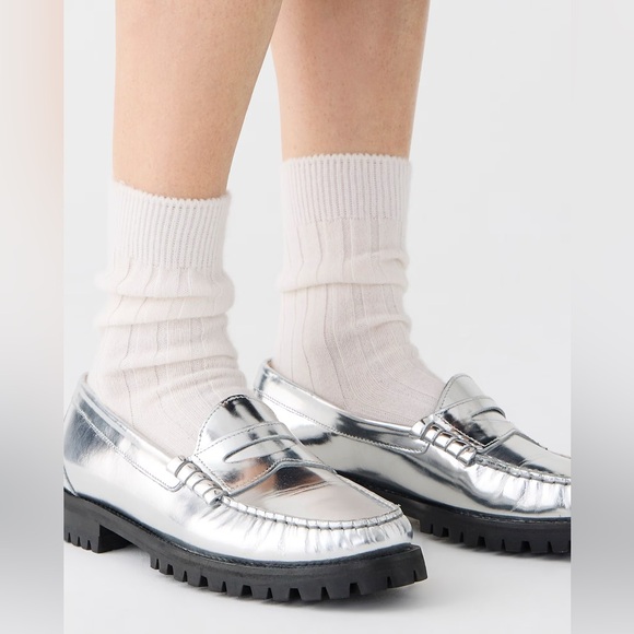 J.Crew Winona lug-sole penny loafers in metallic leather BT894